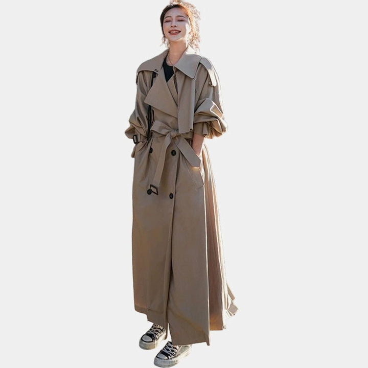 Women's Oversized Double-Breasted Maxi Trench Coat - Khaki