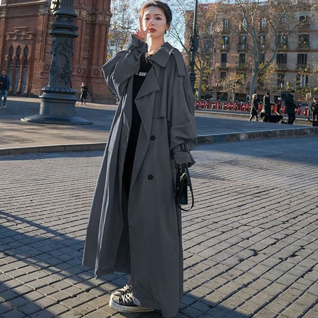 Women's Oversized Double-Breasted Maxi Trench Coat, Gray