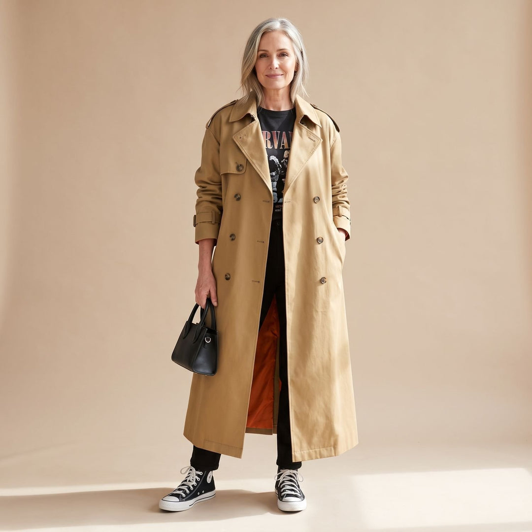 Women's Oversized Double-Breasted Maxi Trench Coat, Gray