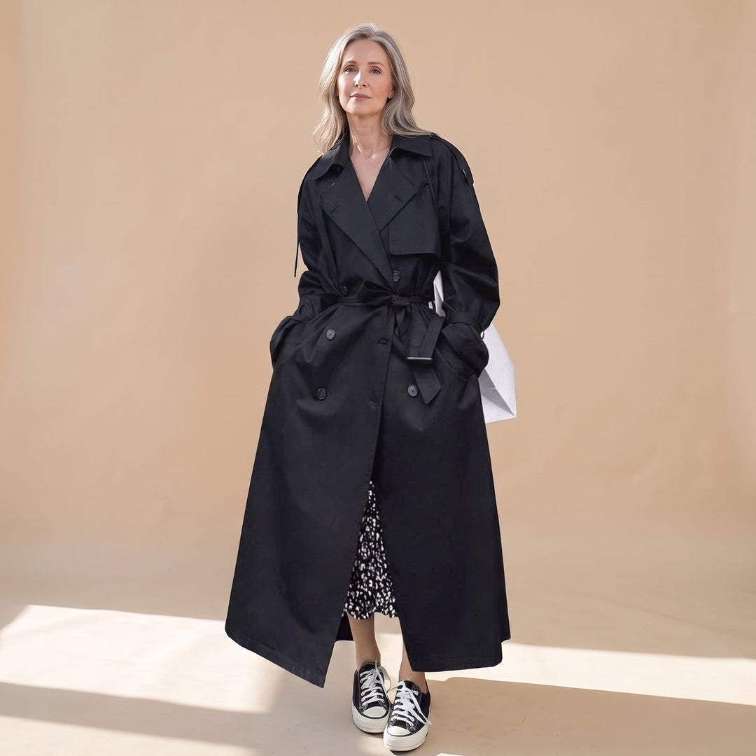 Women's Oversized Double-Breasted Maxi Trench Coat, Gray