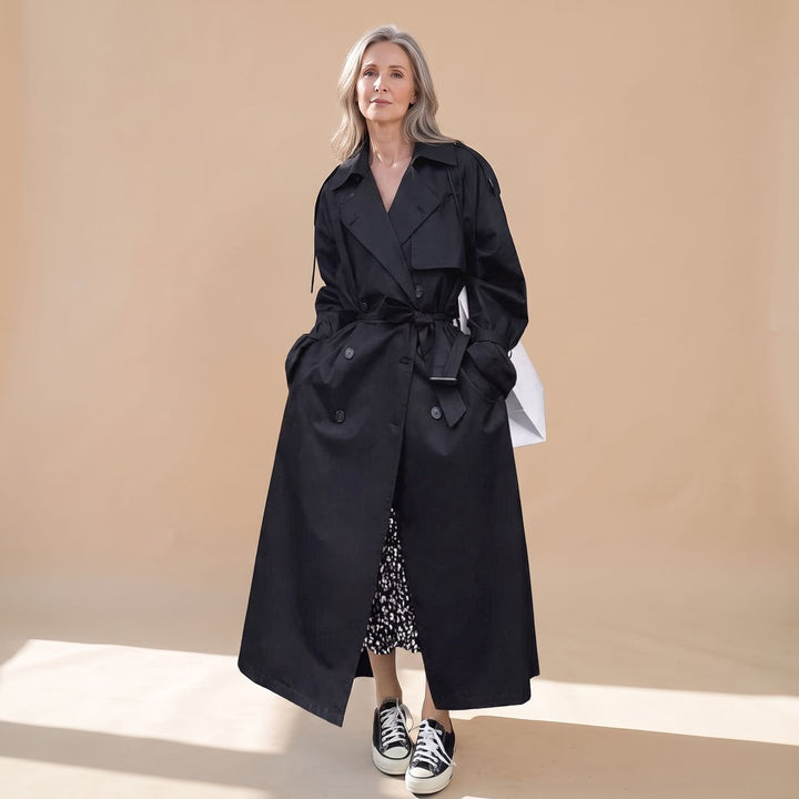 Women's Oversized Double-Breasted Maxi Trench Coat, Gray