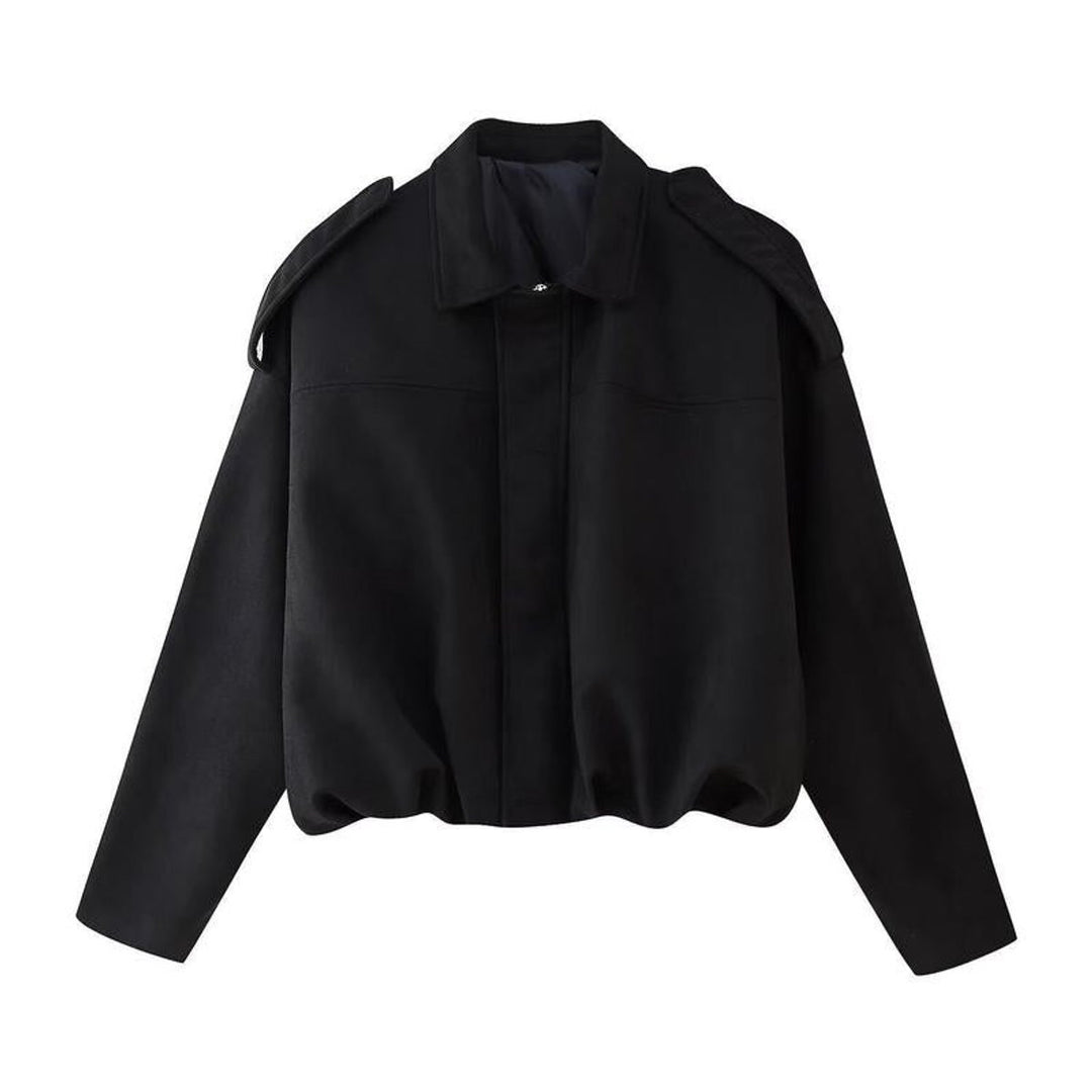 Women's Oversized Faux Suede Vintage-Inspired Bomber Jacket - Black