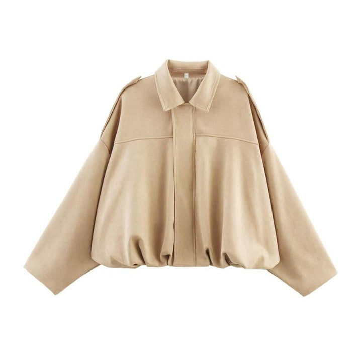 Women's Oversized Faux Suede Vintage-Inspired Bomber Jacket - Beige