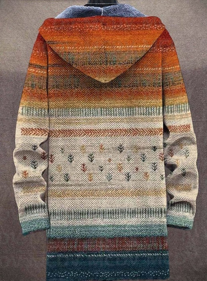 Women's Oversized Fleece-Lined Abstract Print Hooded Cardigan