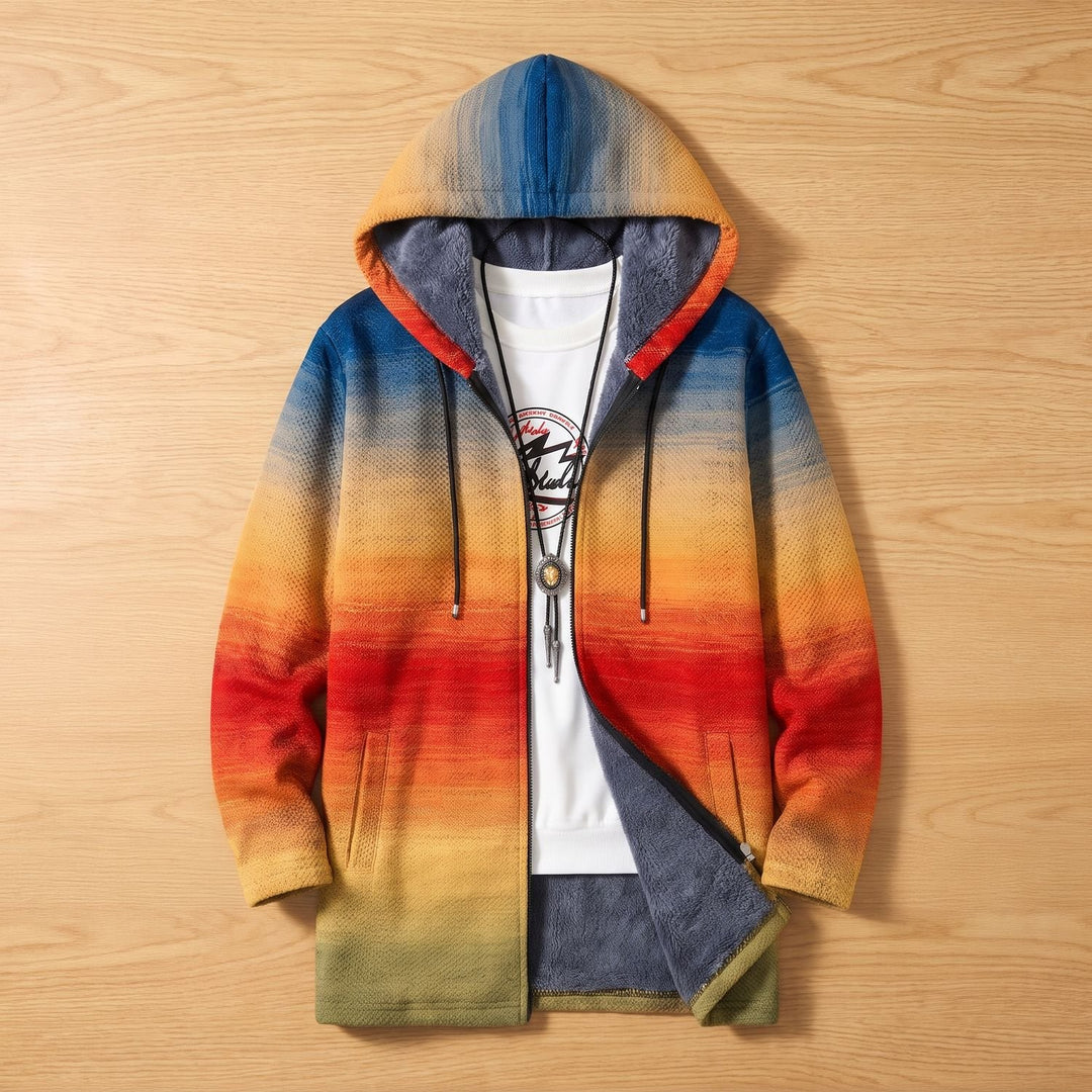 Women's Oversized Fleece-Lined Hooded Ombre Print Zip-Up Cardigan - Multicolor
