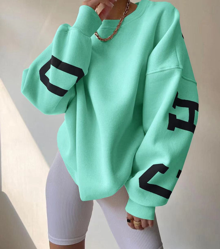 Women's Oversized Fleece-Lined Varsity Sleeve Crewneck Sweatshirt - Mint Green