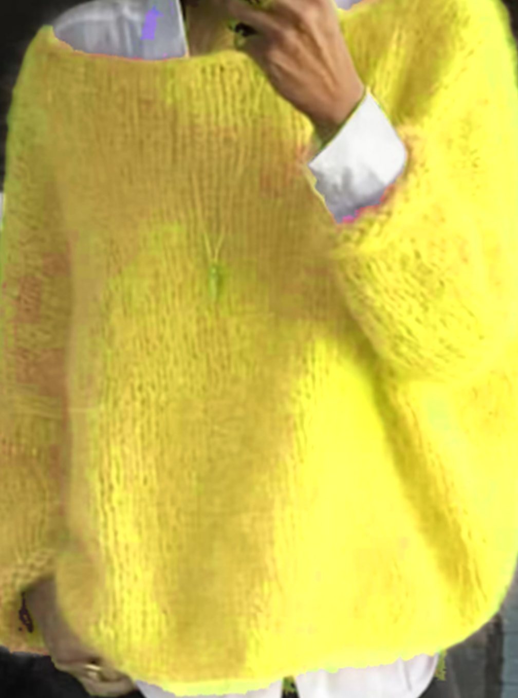 Women's Oversized Fuzzy Knit Sweater Long Sleeve Pullover - Yellow