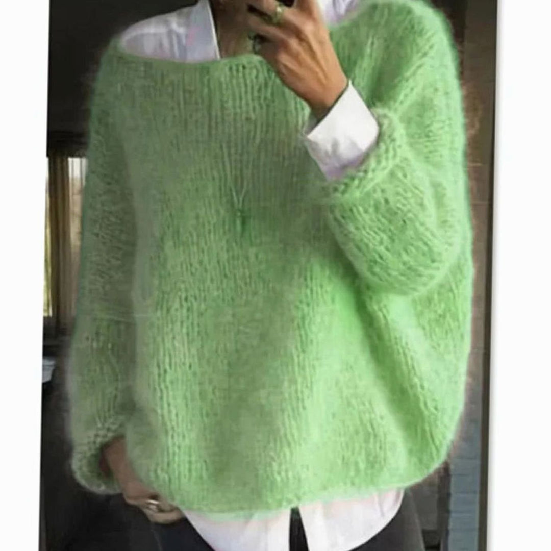 Women's Oversized Fuzzy Knit Sweater Long Sleeve Pullover - Light Green