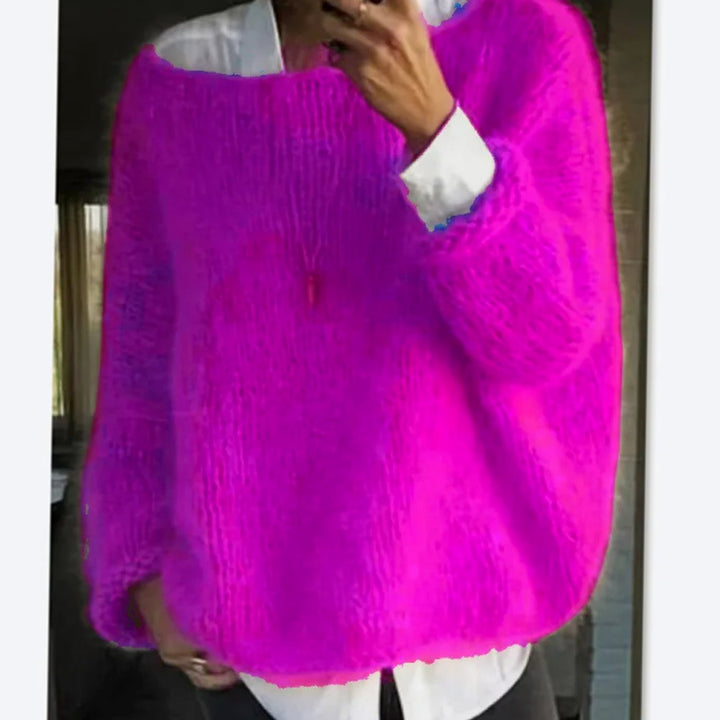 Women's Oversized Fuzzy Knit Sweater Long Sleeve Pullover - Lilac