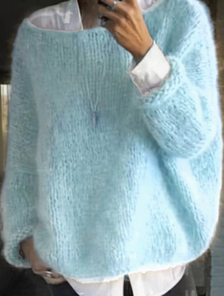 Women's Oversized Fuzzy Knit Sweater Long Sleeve Pullover - Light Blue