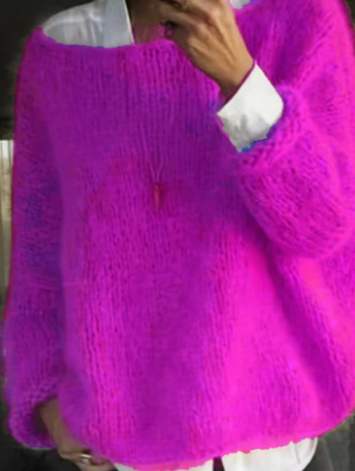 Women's Oversized Fuzzy Knit Sweater Long Sleeve Pullover
