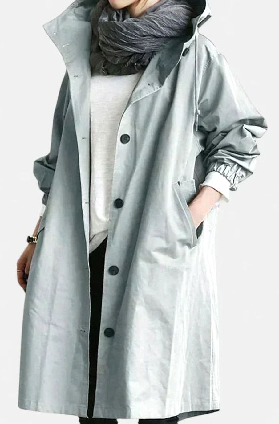 Women's Oversized Hooded Button-Front Trench Coat