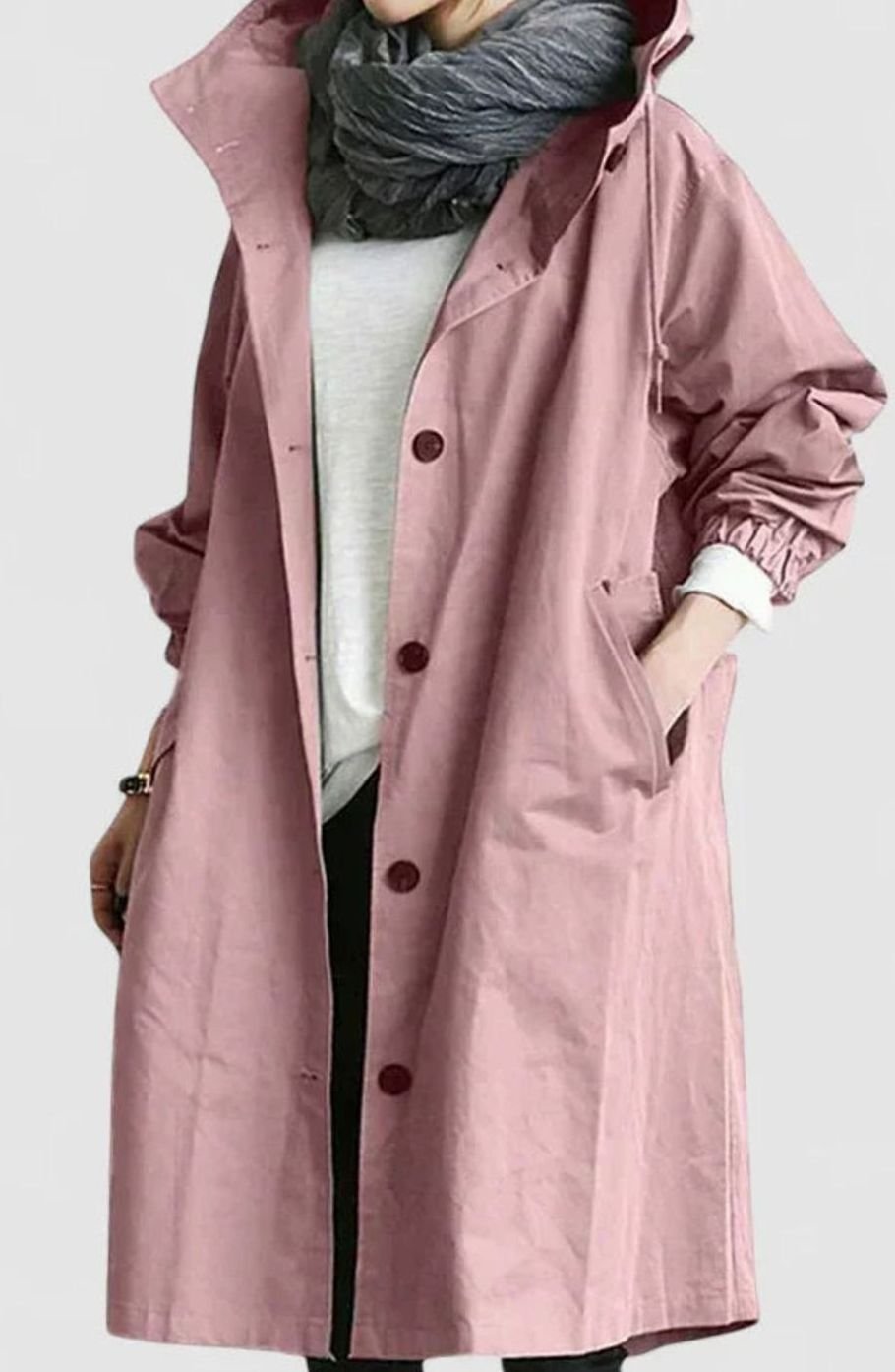 Women's Oversized Hooded Button-Front Trench Coat - Pink