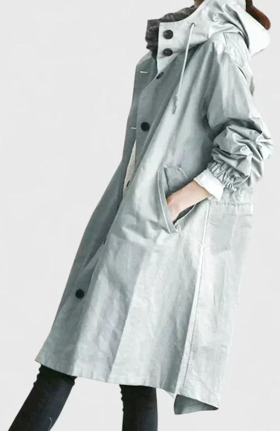 Women's Oversized Hooded Button-Front Trench Coat