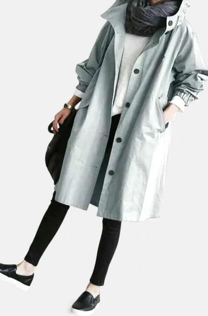 Women's Oversized Hooded Button-Front Trench Coat - Gray