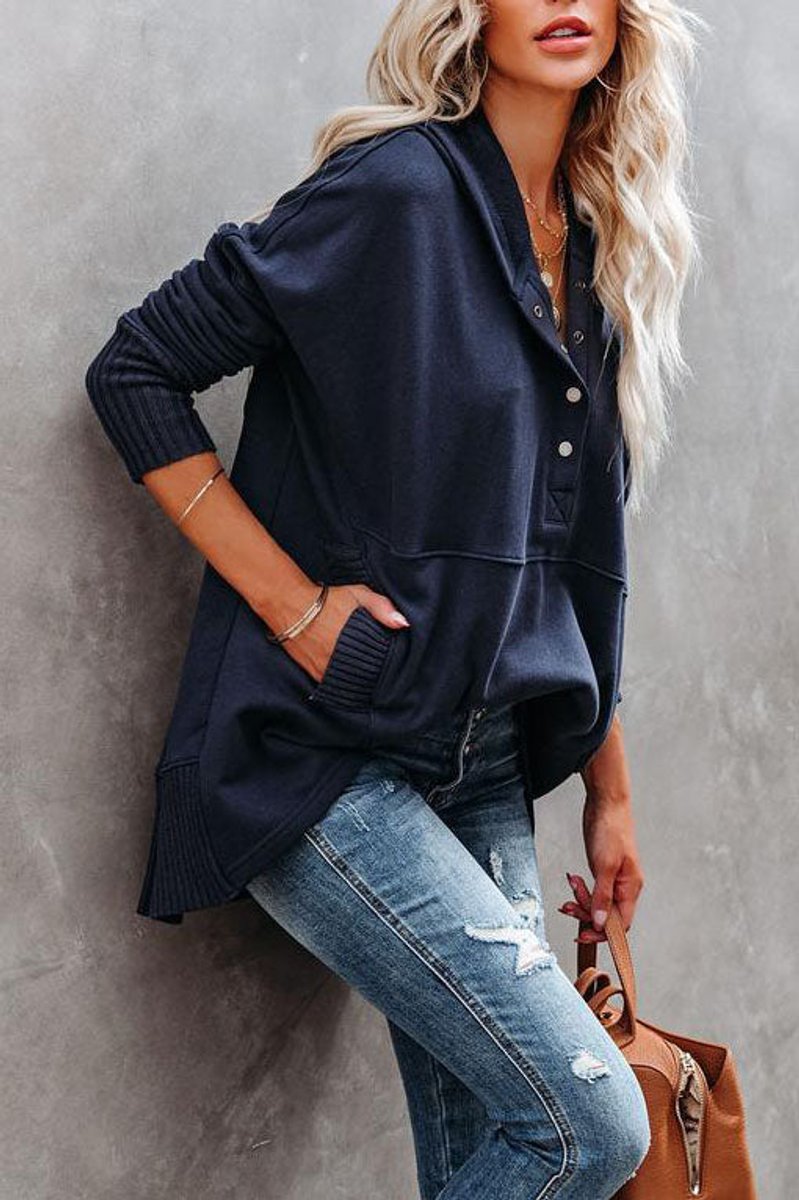 Women's Oversized Hooded Long-Sleeve Drawstring Tunic Sweatshirt