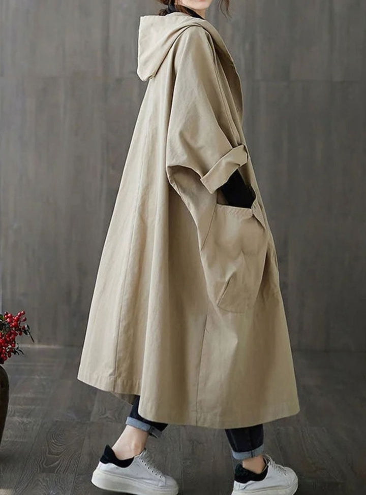 Women's Oversized Hooded Longline Casual Coat - Beige