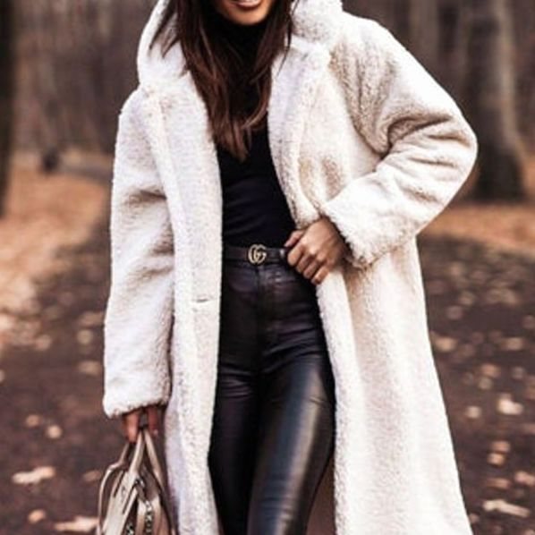 Women's Oversized Hooded Longline Faux Fur Winter Coat - White