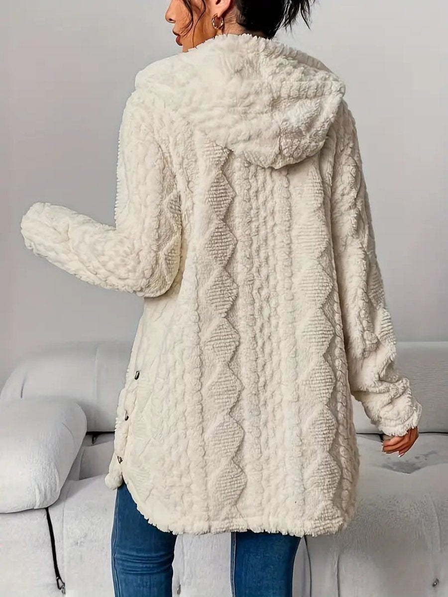Women's Oversized Hooded Plush Fleece Button Cardigan