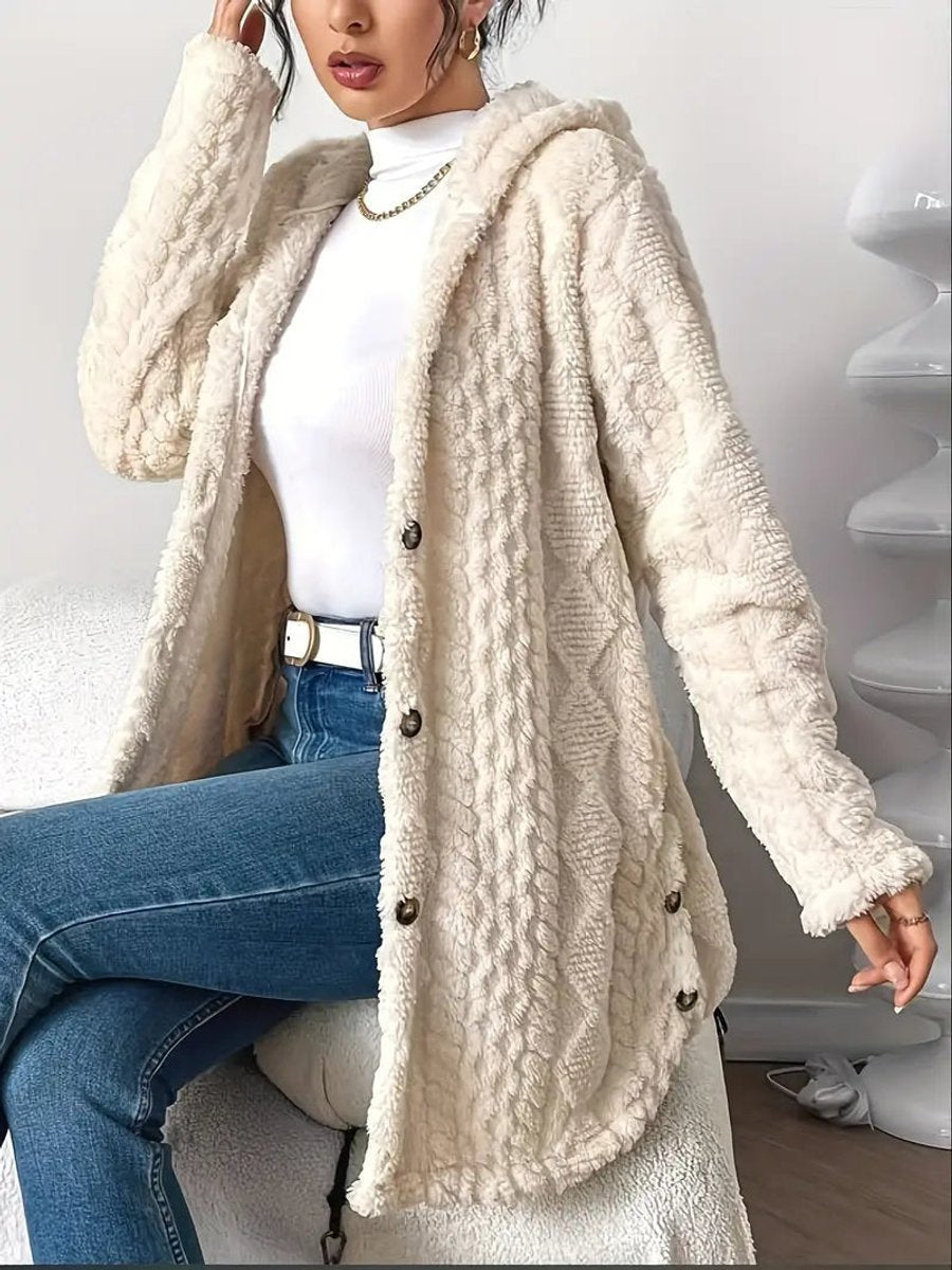 Women's Oversized Hooded Plush Fleece Button Cardigan