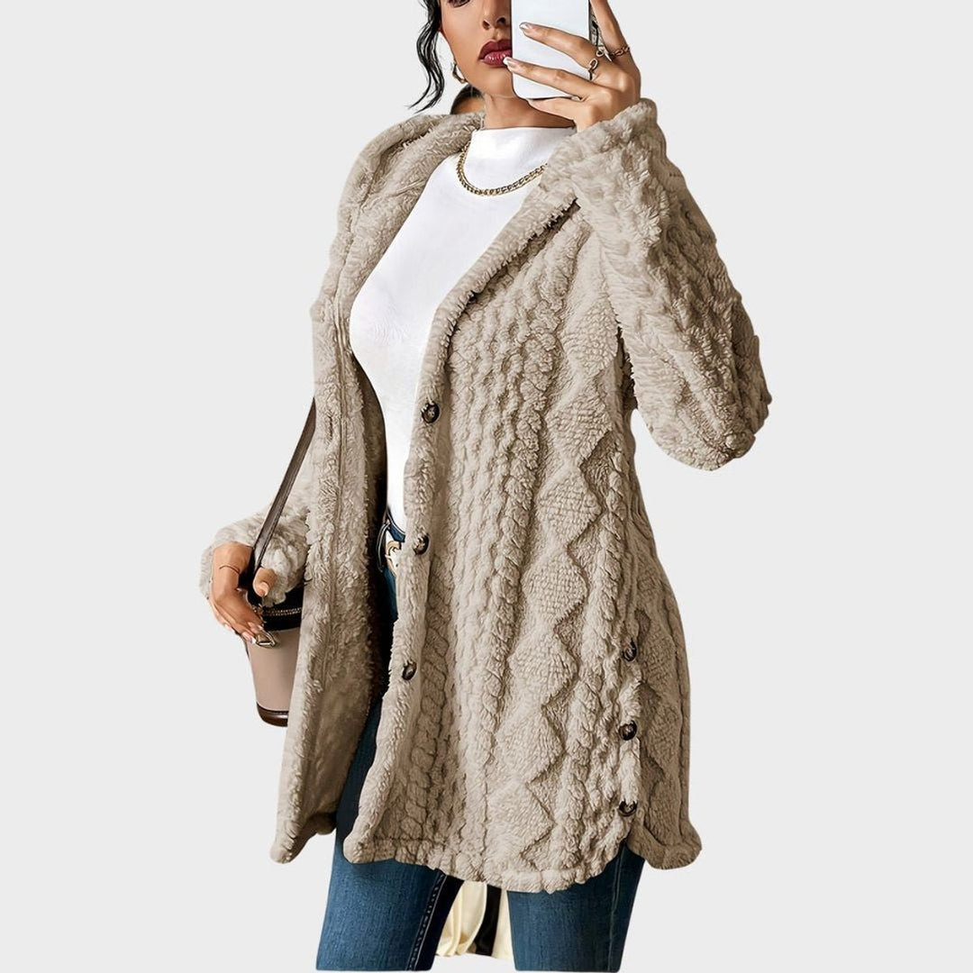 Women's Oversized Hooded Plush Fleece Button Cardigan