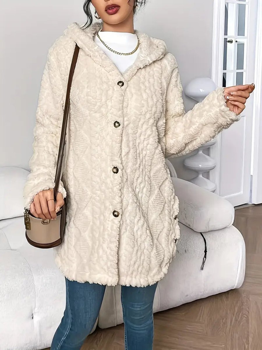 Women's Oversized Hooded Plush Fleece Button Cardigan