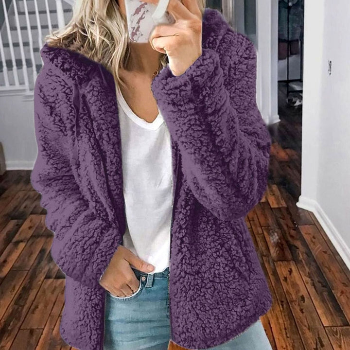 Women's Oversized Hooded Teddy Fleece Zip-Up Coat - Purple