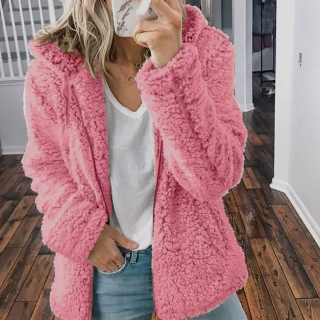 Women's Oversized Hooded Teddy Fleece Zip-Up Coat - Pink