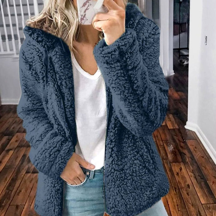 Women's Oversized Hooded Teddy Fleece Zip-Up Coat - Blue
