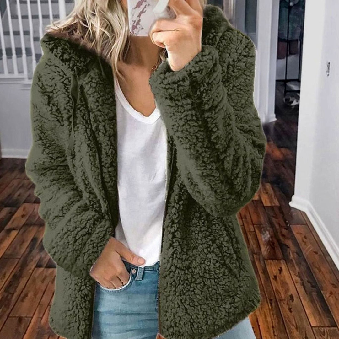 Women's Oversized Hooded Teddy Fleece Zip-Up Coat - Green