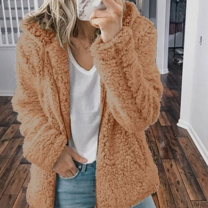 Women's Oversized Hooded Teddy Fleece Zip-Up Coat - Cappuccino