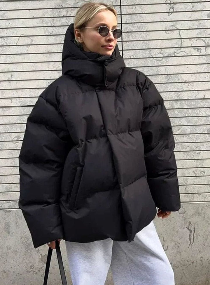 Women's Oversized Hooded Warm Puffer Jacket - Black