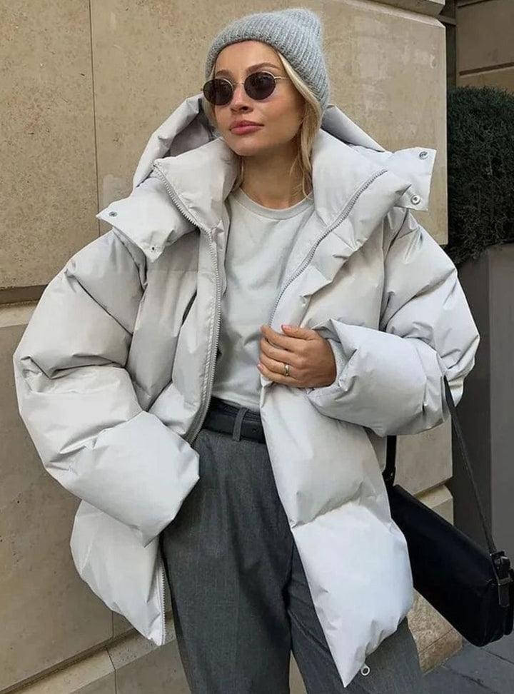 Women's Oversized Hooded Warm Puffer Jacket - Light Grey