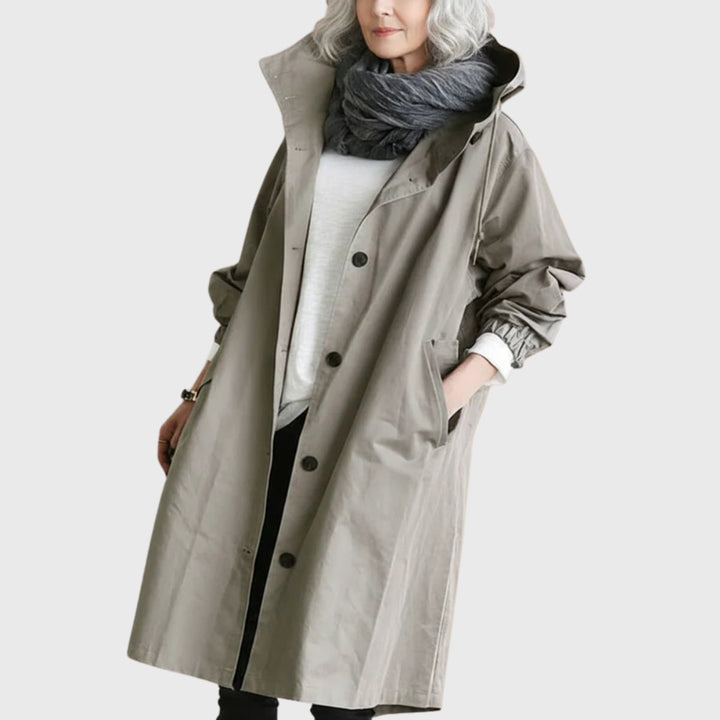 Women's Oversized Hooded Water-Repellent Long Trench Coat - Grijs