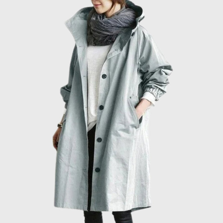 Women's Oversized Hooded Water-Repellent Long Trench Coat - Lichtblauw