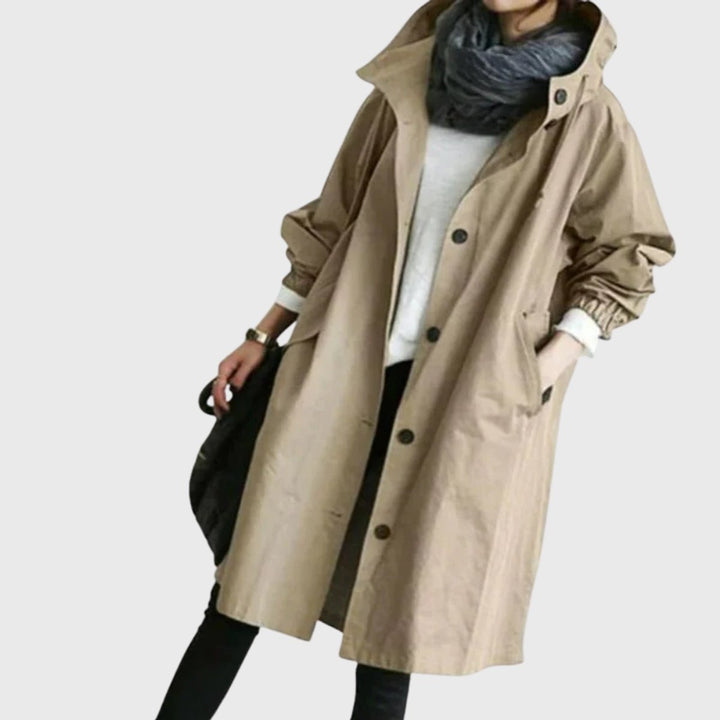Women's Oversized Hooded Water-Repellent Long Trench Coat - Bruin