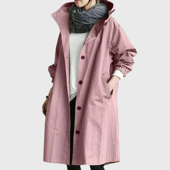 Women's Oversized Hooded Water-Repellent Long Trench Coat - Roze