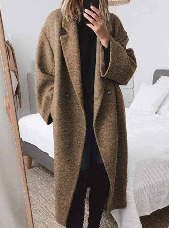 Women's Oversized Long Wool-Blend Notch-Collar Coat - Brown