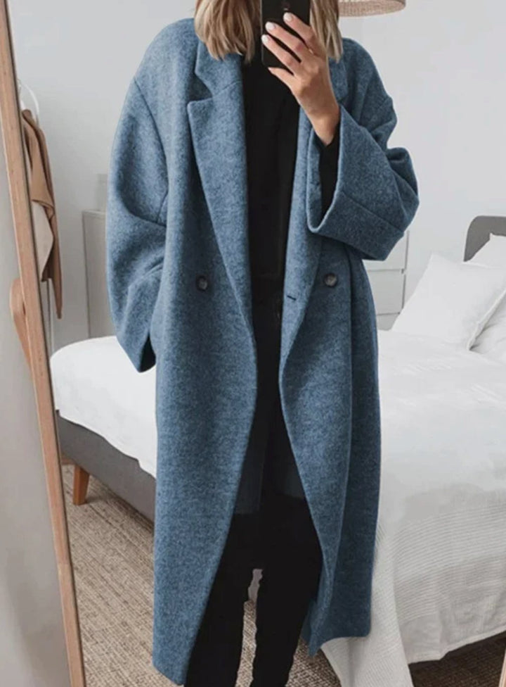 Women's Oversized Long Wool-Blend Notch-Collar Coat - Blue