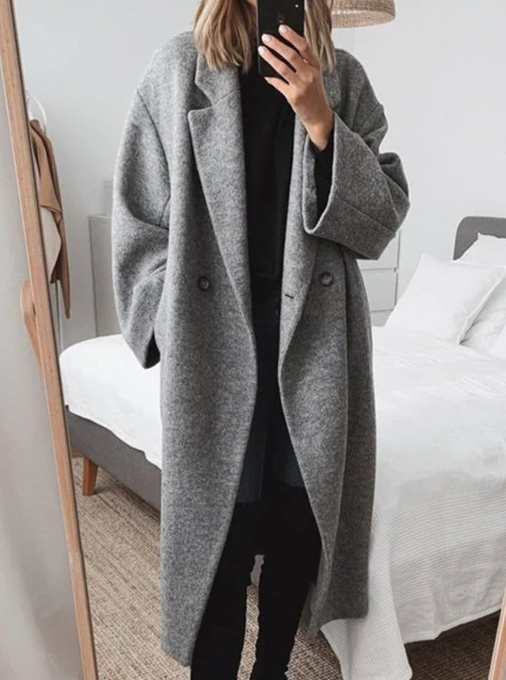 Women's Oversized Long Wool-Blend Notch-Collar Coat - Gray