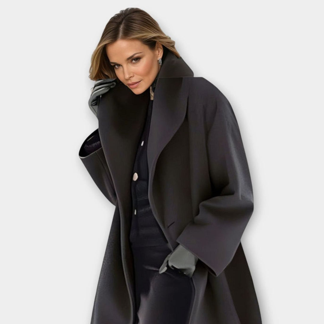 Women's Oversized Longline Wide-Collar Winter Coat - Black