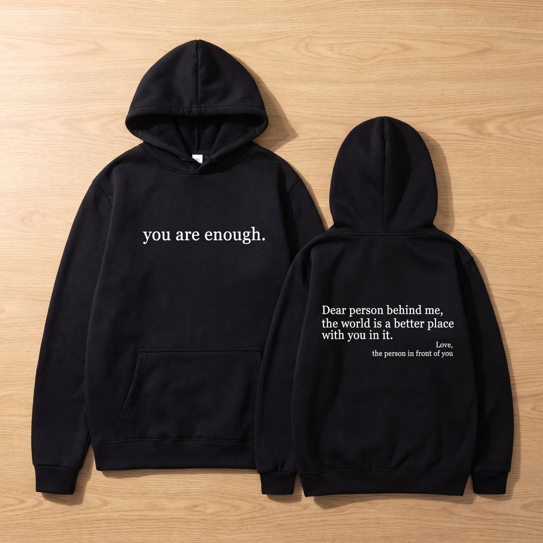 Women's Oversized Message-Print Pullover Hoodie - Black