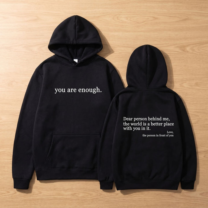 Women's Oversized Message-Print Pullover Hoodie - Black