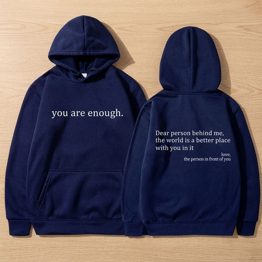 Women's Oversized Message-Print Pullover Hoodie - Navy Blue