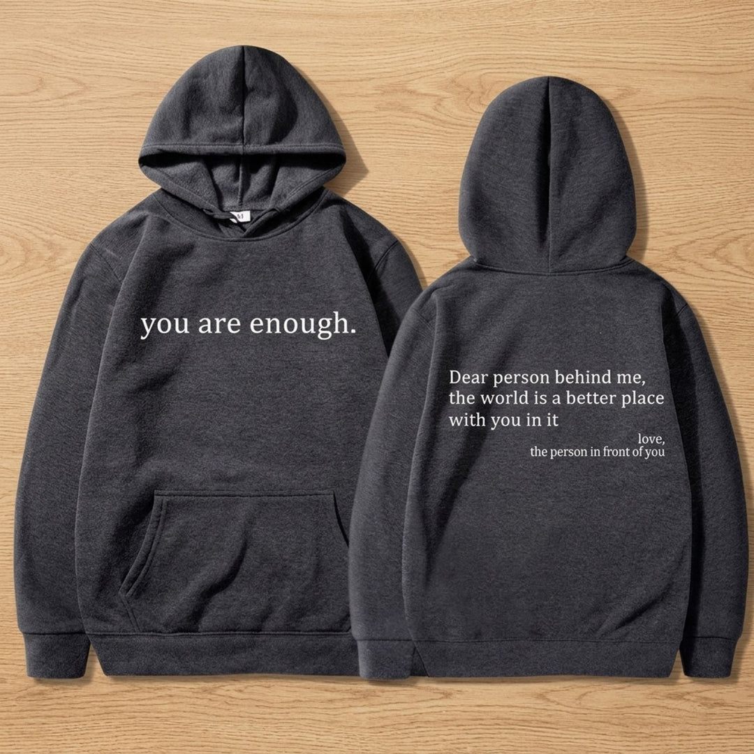 Women's Oversized Message-Print Pullover Hoodie - Dark Gray
