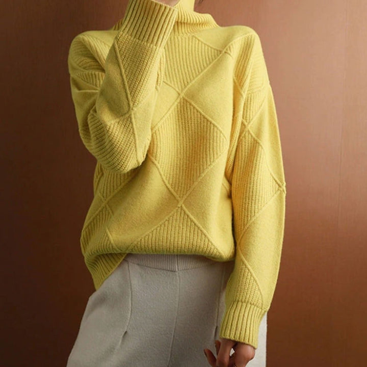 Women's Oversized Mock-Neck Diamond Ribbed Knit Sweater - Yellow