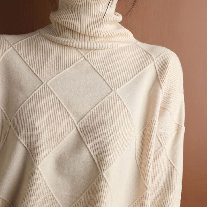 Women's Oversized Mock-Neck Diamond Ribbed Knit Sweater
