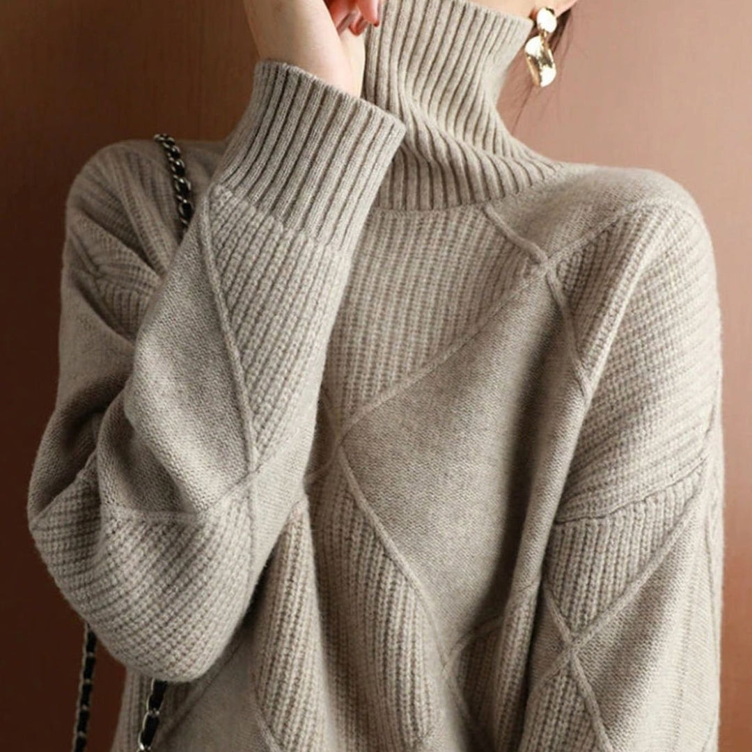 Women's Oversized Mock-Neck Diamond Ribbed Knit Sweater