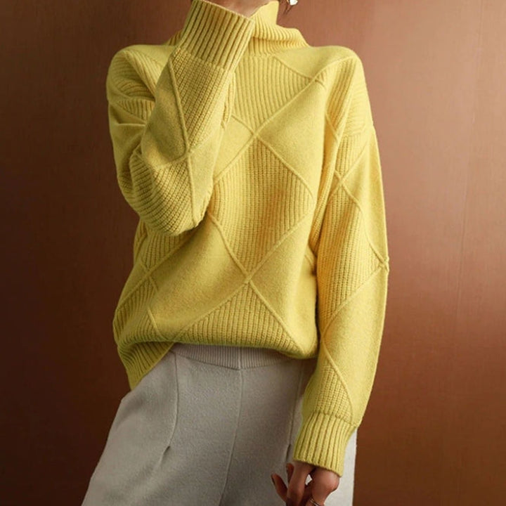 Women's Oversized Mock-Neck Diamond Ribbed Knit Sweater