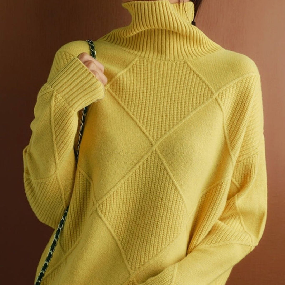 Women's Oversized Mock-Neck Diamond Ribbed Knit Sweater